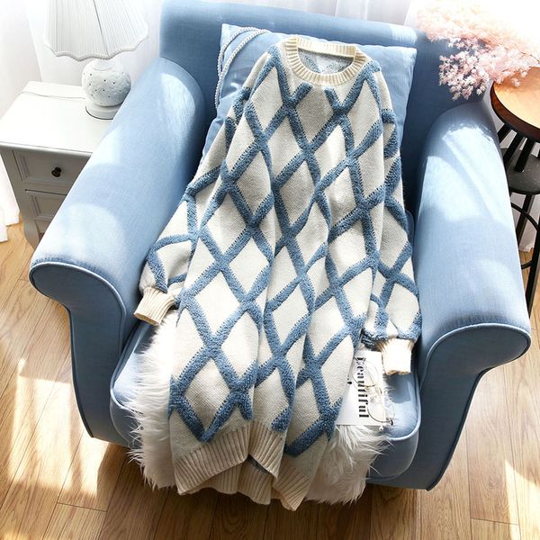 

women sweaters 2019 autumn winter new argyle thicken knitted long lady pullovers outwear coat, White;black