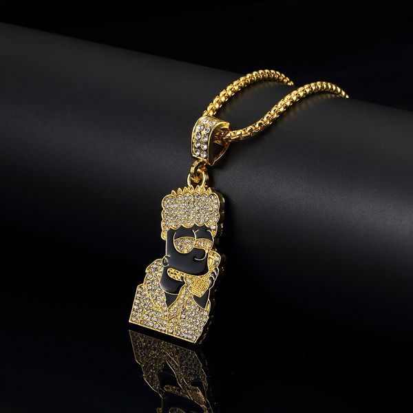 

fashion necklace hip hop jewelry full rhinestone crystal men stainless steel gold color pendant long chain for men, Silver