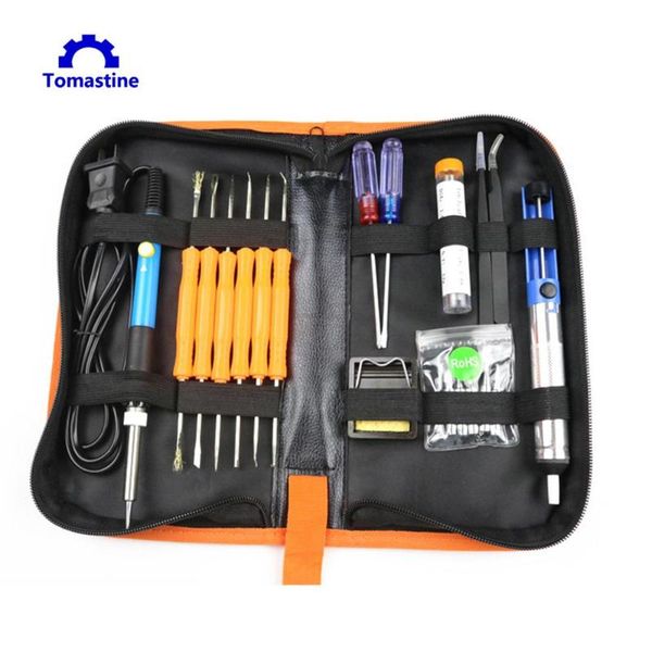 

220v 60w soldering iron kit adjustable temperature solder welding tool ceramic heater soldering tips desoldering pump us/eu plug