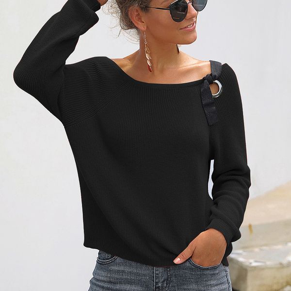 

jaycosin thin autumn winter women pullover sweater slash neck fashion quality knitted jumper soft warm female sweater 1111, White;black