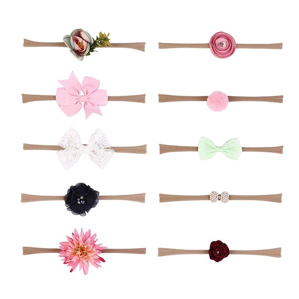 

10шт нейлоновые повязки для волос hairbands для новорожденных малышей, Slivery;white