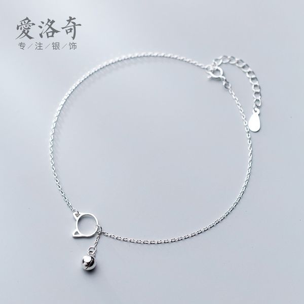 

love lodge s925 silver cat anklet womens korean-style cute personalized small fresh jewelry simple fashion bell accessories, Red;blue