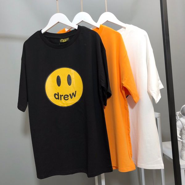 

20ss hip hop drew house justin bieber smile face print cotton tee shirt men women streetwear sweatshirt outdoor t-shirts, Gray;blue