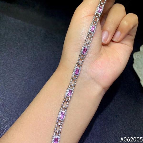 

kjjeaxcmy fine jewelry 925 sterling silver inlaid pink sapphire women hand bracelet popular support test selling, Golden;silver