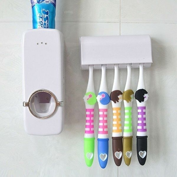 

toothpaste dispenser + 5 toothbrush holder set wall mount stand us seller