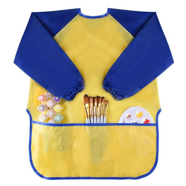 

childrens kids toddler waterproof play apron art smock with 3 roomy pockets - painting, baking, feeding smock - age 3-8 years