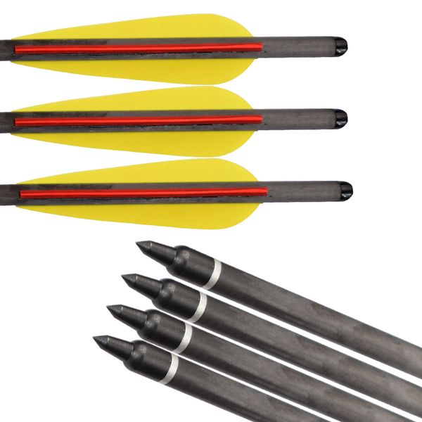 

12 pieces archery carbon arrows crossbow bolts removable points black shaft half moon nock for archery hunting shooting