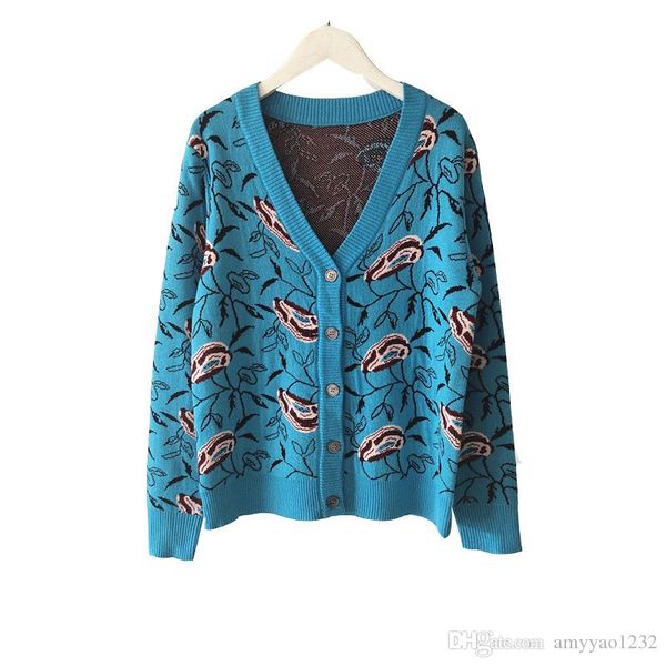 

715 2019 осень бренд же стиль kints кардиган v образным вырезом синий высокое качество свитер женская одежда роскошь цянь, White;black