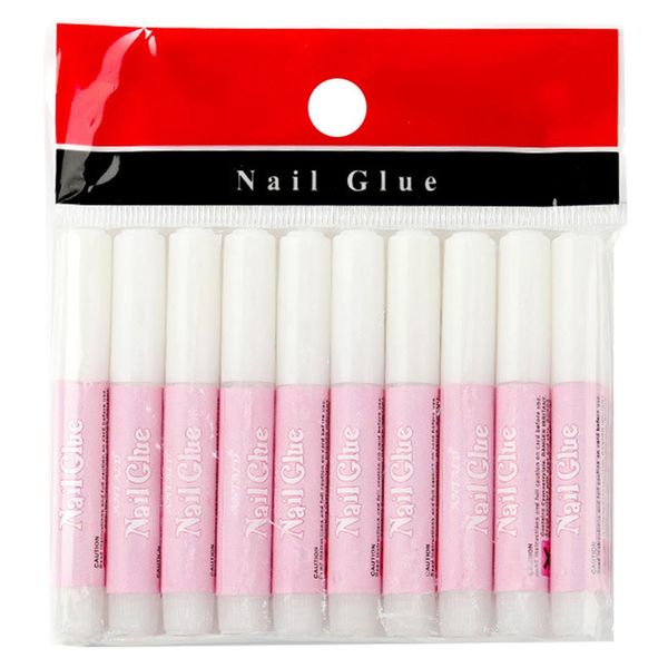 

10pcs/set mini beauty nail glue transparent non-marking adhesive nail glue false tips sticky paste accessories, Red;pink