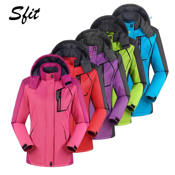 

sfit women's warm jacket double layer plus velvet windproof waterproof overalls wearable waterproof windbreaker warm jacket 2019, Blue;black