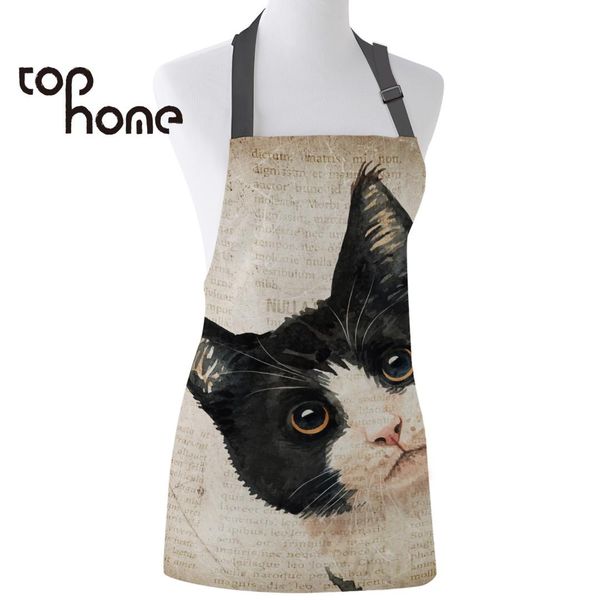 

ome kitchen apron japanese cat old newspaper printed sleeveless canvas aprons for men women kids home cleaning tools