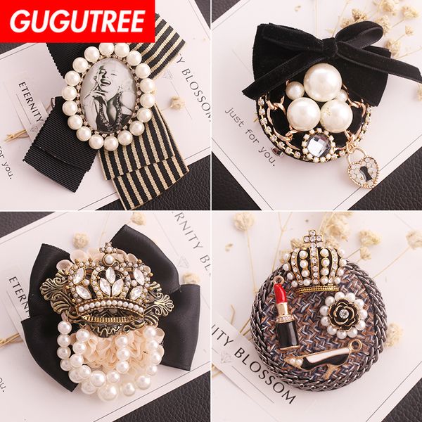 

gugutree brooch breastpin pearl flower crown patch metal patches badges applique patches for clothing hh-20, Black