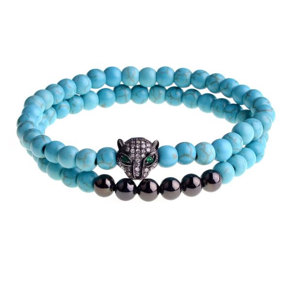 

6mm leopard head semi-precious stone bracelet foreign trade europe and america popular ornament bracelets t, Silver