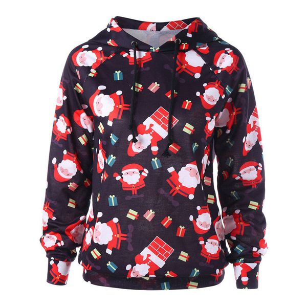 

women christmas sweatshirt long sleeve 2018 winter hooded loose women hoodies sweatshirt female #fn13, Black