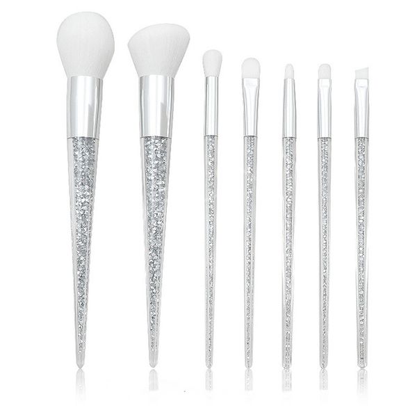 

7pcs transparent makeup brushes diamond granule plastic handle powder foundation makeup brush set mixed color 4 colors mixed color 2019new