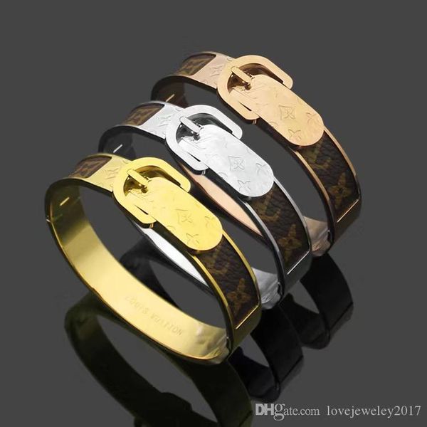 

роскошные ювелирные изделия женщины золотой браслет пряжка ремня дизайнерские браслеты из нержавеющей стали розовое золото цветочный узор пе, Black