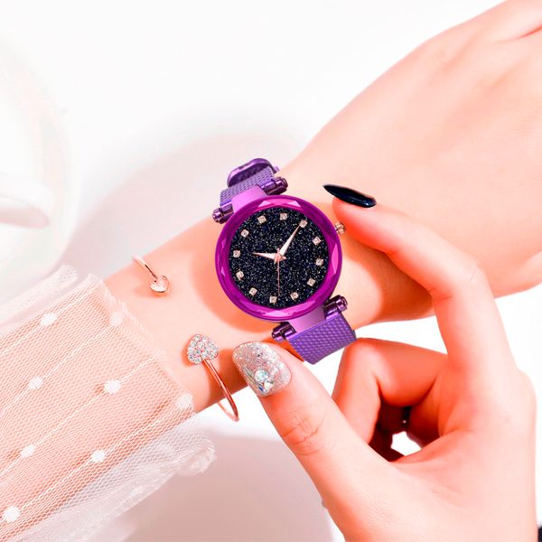

starry sky women watch beautiful fashion rhinestone bracelet watch casual round analog ladies quartz wrist #f, Slivery;brown