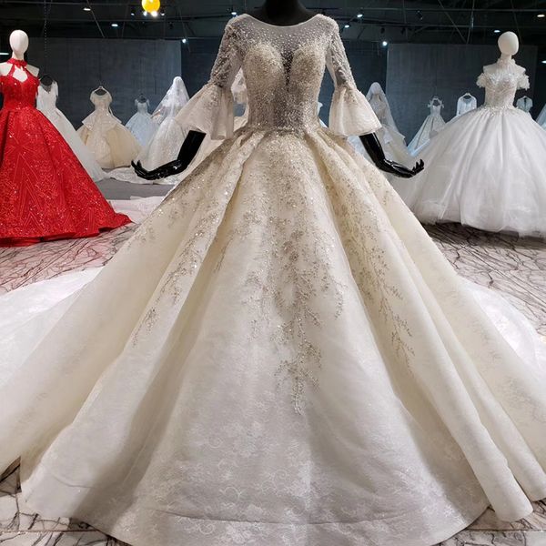 

плюс размера свадебных платьев свадебных платья иллюзии о-шее половины рукав открытой шпоночные назад хрустальных пайетки богемных свадебных, White