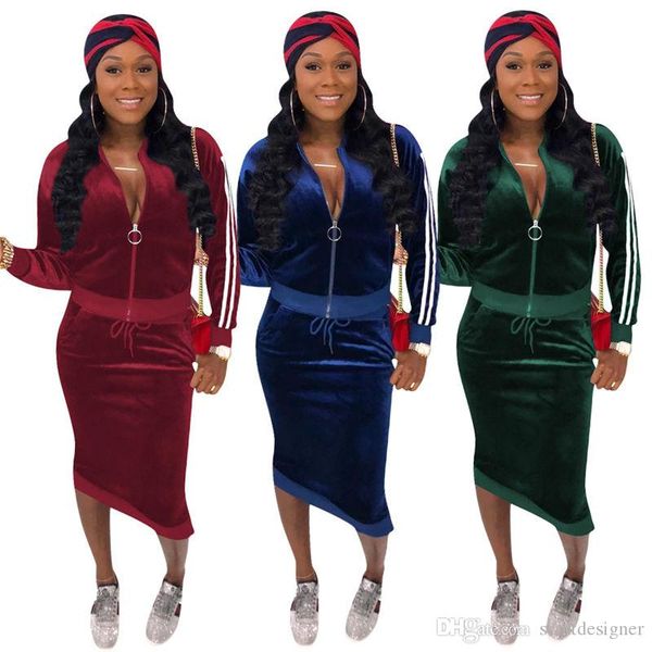 

womens sports two piece tracksuits stand collar long sleeve ladies suits skirts ladies panelled designer tracksuits, Gray