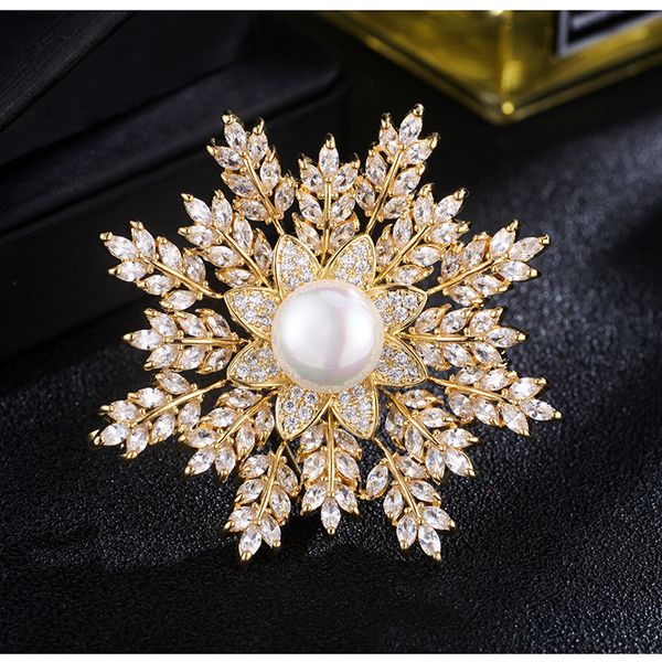 

fashion women big pearl brooches flower crystal rhinestone snowflake brooch pins gold silver corsage for lady gift designer jewelry finding, Gray