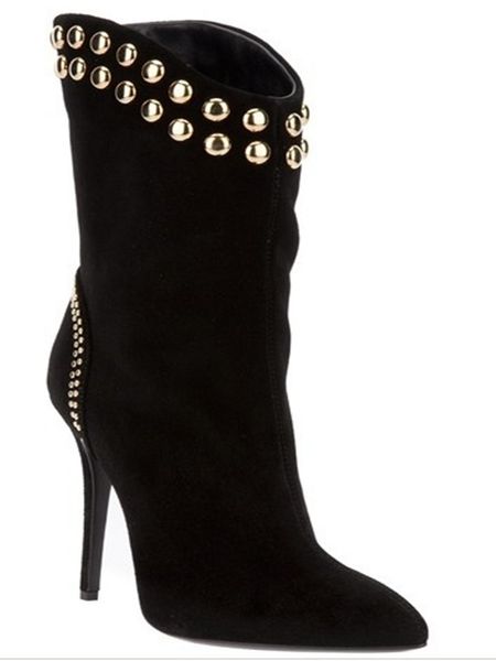 

shofoo shoes,elegant fashion, suede, rivet decoration, 11 cm high heel boots,mid- calf boots, banquet shoes. size: 34-45, Black