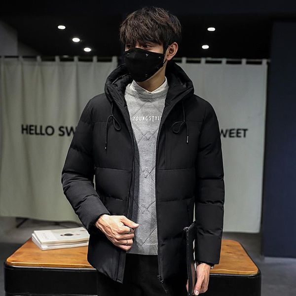 

2018 зима осень мужчины длинные толстые хлопчатобумажные парки куртка пальто мужчины бренд сплошной карман с капюшоном, Black