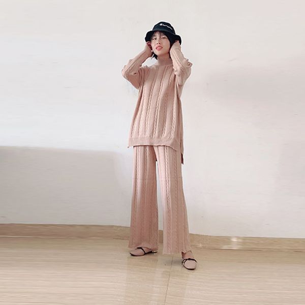 

2019 winter womens 2 piece turtleneck knitted sweater set fall two piece sets and pants clothes ensemble femme 2 pieces jupe, White