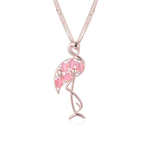

new fashion rose gold silver color crystal chain rhinestone flamingo pendant necklace for women party collection animal jewelry