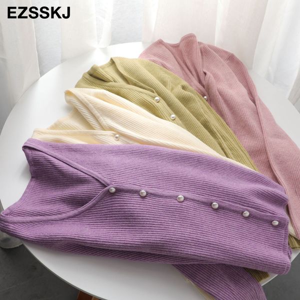 

women's jackets spring autumn pear button crop cardigan women long sleeve sweet short knitted jacket female v-neck sweater coat, Black;brown