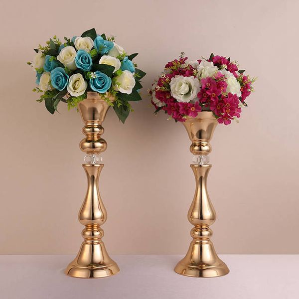 Vasi di fiori Portacandele placcati oro Candeliere in metallo Puntelli per matrimoni Piombo stradale Decorazione scenica dell'hotel Altezza 45 / 50 cm