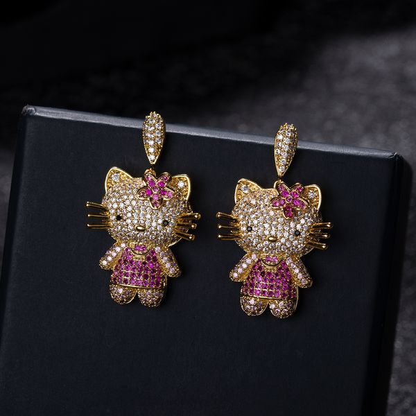 

colorful cat earrings 925 silver pin earrings high-grade copper micro - zircon earrings for ladies, Golden;silver