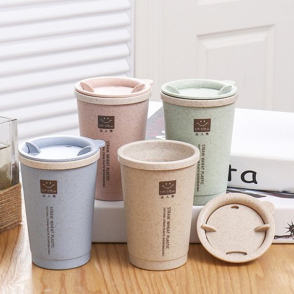 

double - wall office coffee cups wheat straw mug 280ml portable tea cups two layers cover universal coffee cup