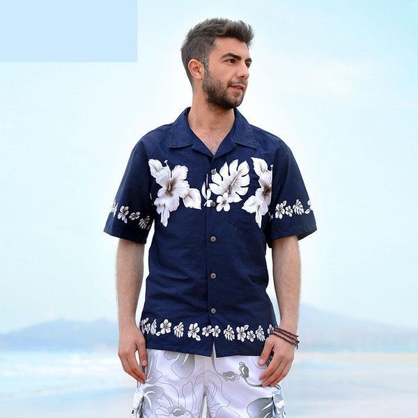 

new 100% cotton men beach shirt summer holiday short sleeve print trend casual plus size l xl 2xl 3xl 4xl 5xl, White;black