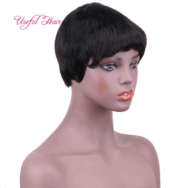 Humanos Cabelo Sem Capless Wigs Olha Penteados Reais Para Cabelo Médio Comprimento Mulheres Perucas Pretas Mix Vermelho Bangs Black Marley Wigs Brasileiro