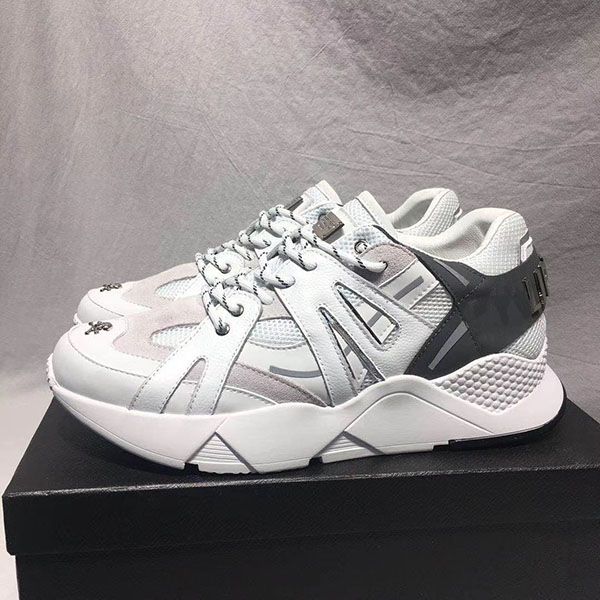 

new men&#39s leather men&#39s casual shoes men&#39s sports shoes skull running shoes-xmh06, Black