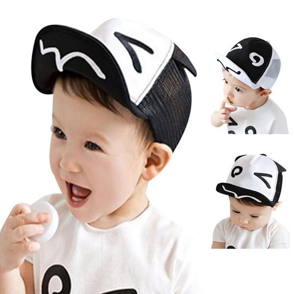 

100pcs cute cartoon baby baseball caps boys girls spring summer hat lovely black white sun hat for 1-3 years children, Yellow