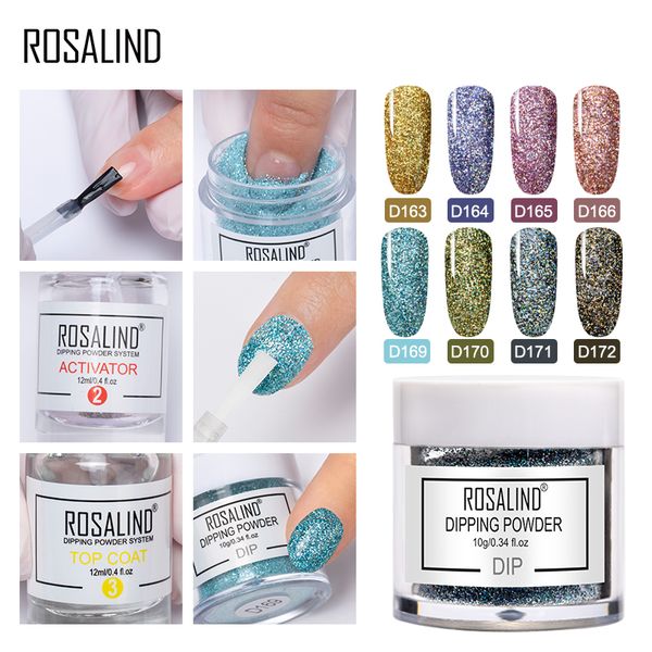 

rosalind dip powder nail art polish holographic glitter gradient shining chrome pigment dipping powder set nail flakes sequins, Silver;gold