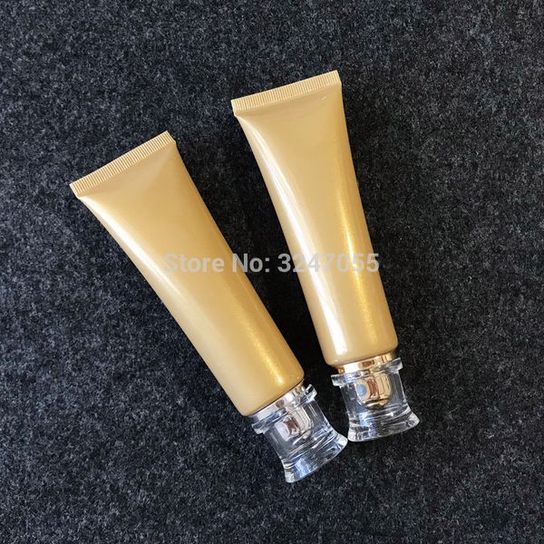 50ml / g PE plastica oro pulitrice del fronte Container, Cosmetic Tubo mano molle Crema Mani pacchetto, Vuoto tubo Fondazione Ricaricabile soft