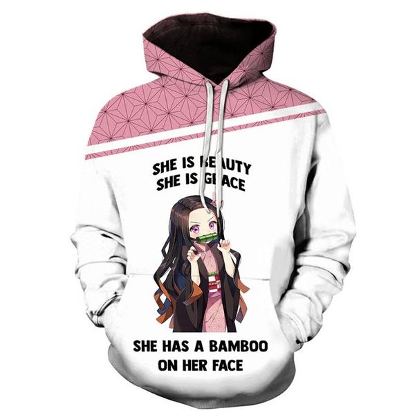 

new fashion 3d print hoodies funny hoodies demon slayer print tyle pullover sleeve streetwear sweatshirt hoodie, Black