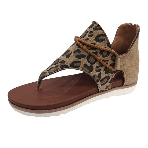 

women sandals women retro leopard zip flip-flop sandals large size arch-support ladies flat comfy breath summer zip shoes#402, Black