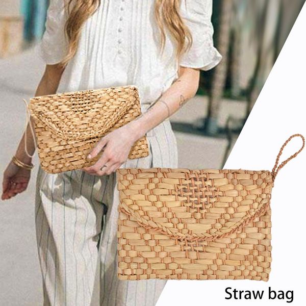 

women beach handbag hand woven straw envelope bag day evening clutches bags handmade braided pattern for travel outdoor handbags