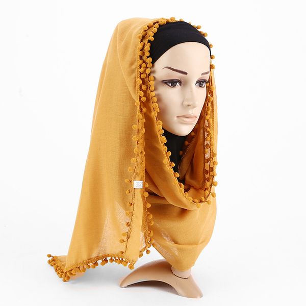 

fashion women cotton linen scarf pompom muslim hijab islamic dubai arabic morocco ramadan shawls headwear vkhj1015, Red