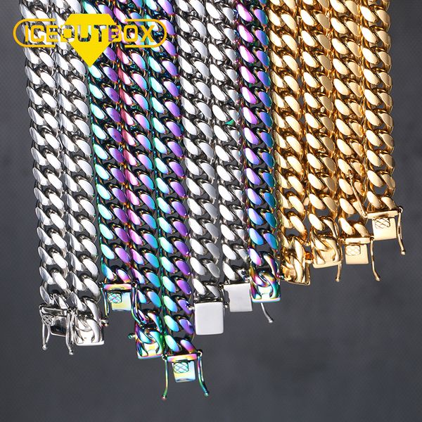 

10mm width heavy colorful cuban chain for men's hip hop jewelry fashion steel necklace 18/22/24/30inch drop shipping, Silver