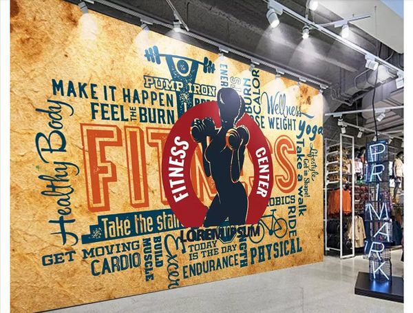 

customized 3d stereo sports gym p wall paper mural retro vintage gym background wall papel de parede