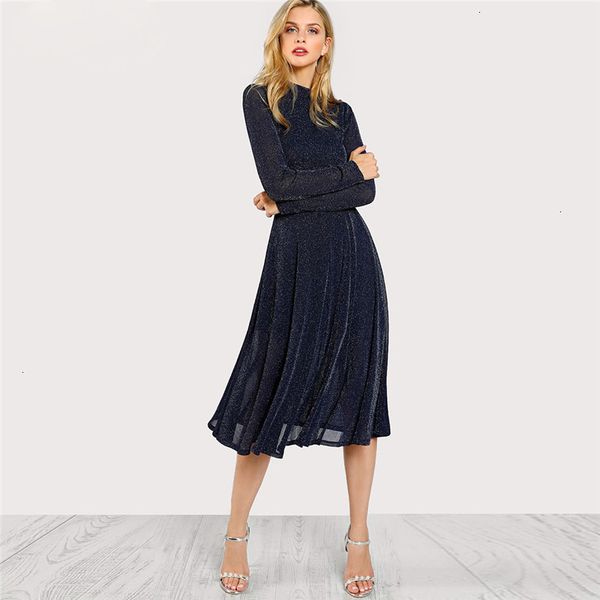 

womens clothing long dress a line ladies dresses navy long sleeve mock neck glitter fit abd dress stand collar elegant party dress, Black;gray