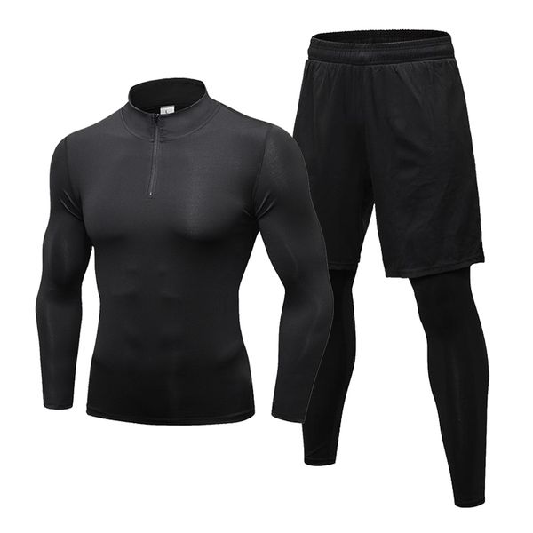 

2pcs/set new arrival sports suit men's running sets jogging basketball sportswear gym tights tracksuit training clothes 2xl, Black;blue