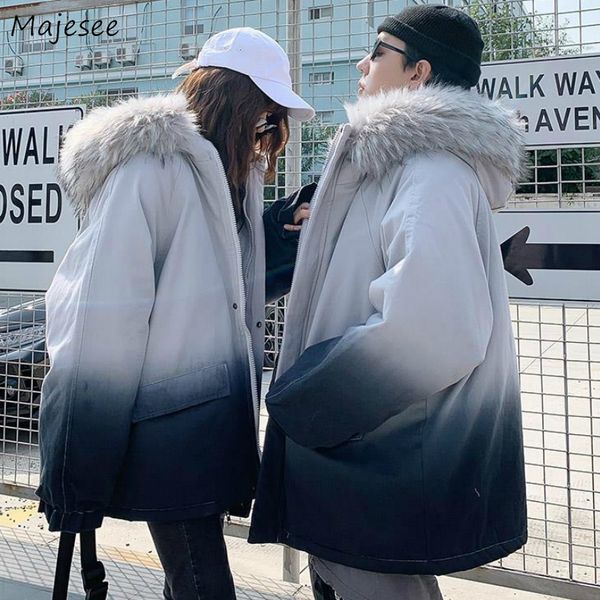

parkas men medium-long style fur-hooded winter coats gradient chic couples leisure stylish korean style warm loose pokcets new, Black