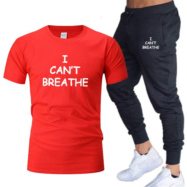 

2020 men's suit t-shirt + pants two-piece suit i can't breathe logo printing casual men and women sportswear new, Gray