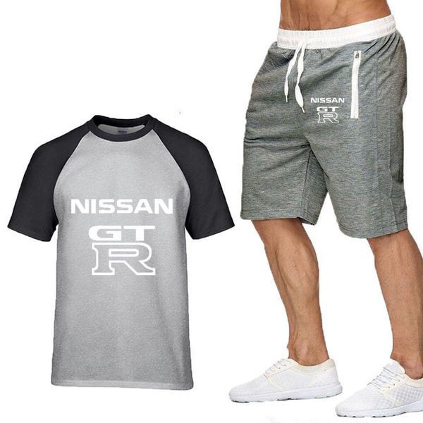 

summer men's t-shirt gtr car printed cotton mens cottont-shirt+pants suit 2pcs p