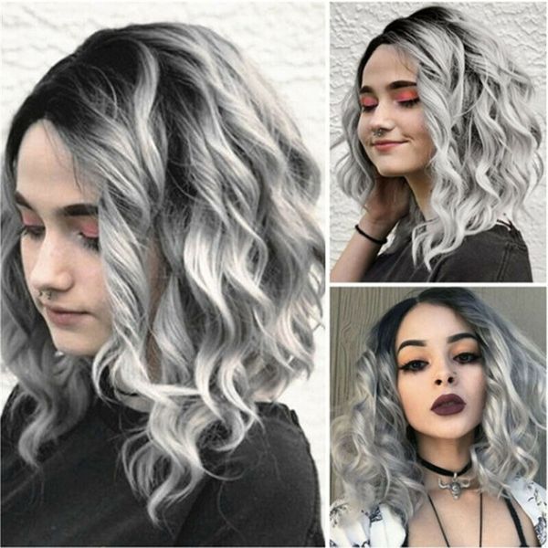 New Women Gray Short Natural Curly Wavy Wig Synthetic Hair Cosplay Full Wigs Short Wigs For Women Wholesale Synthetic Wigs From Raoying8888 9 65